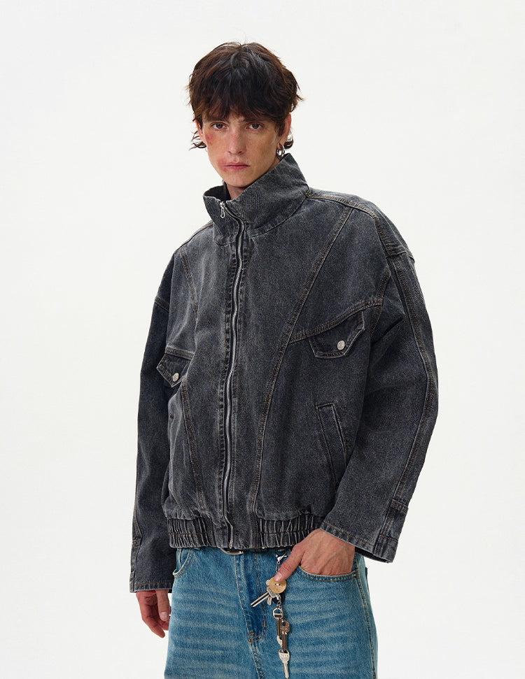 Motorcycle Seam Washed Denim Bomber