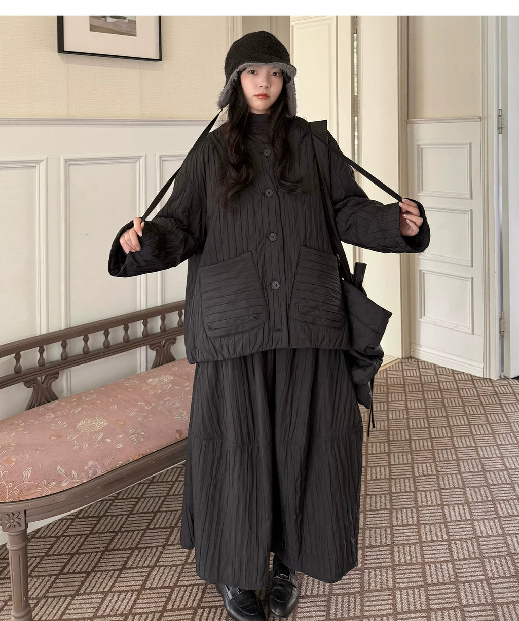 Crinkled Quilted Utility Jacket – Black