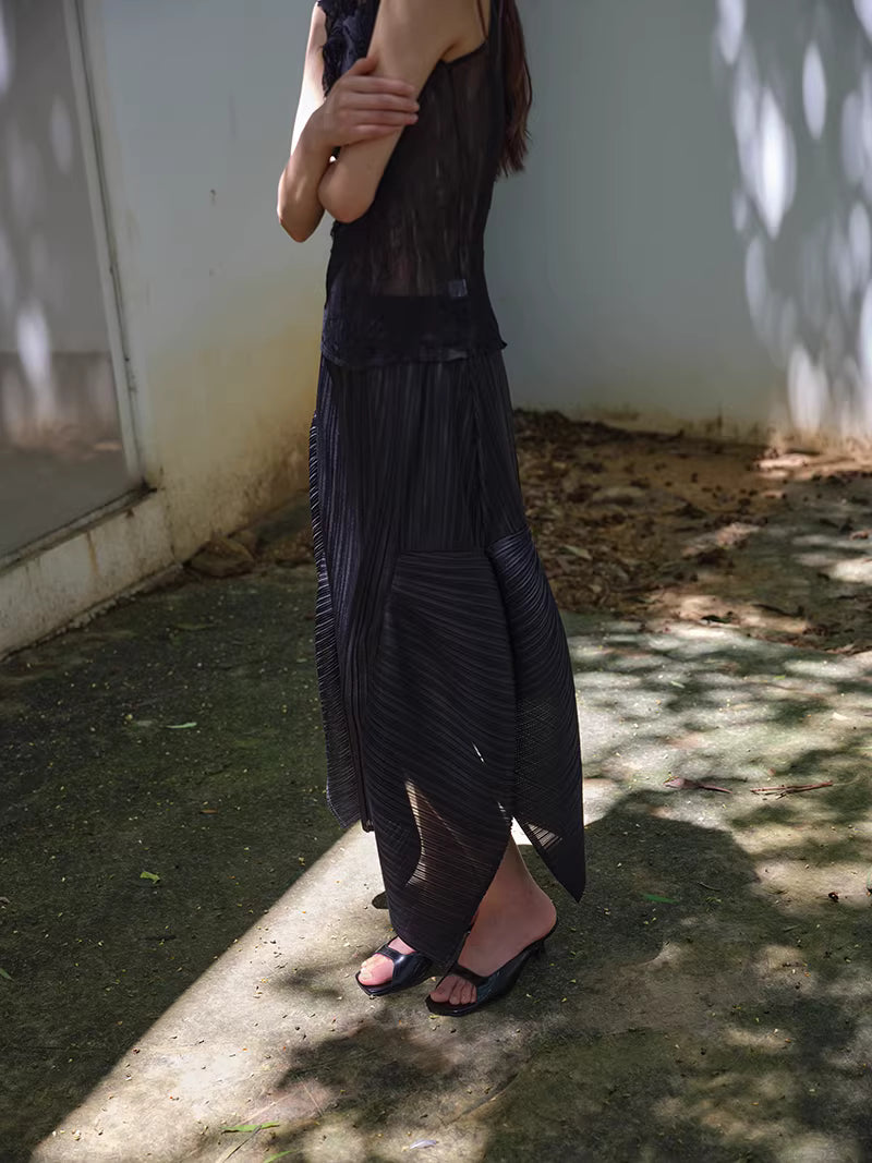 Shadow Pleat Midi Skirt