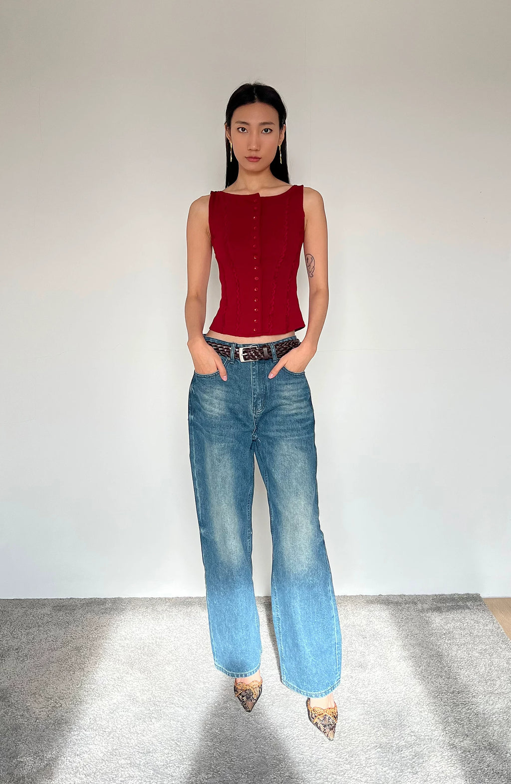 Contour Button Cotton Tank