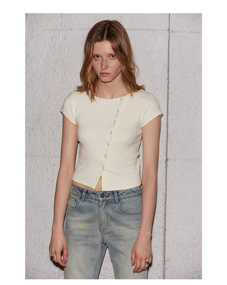 Asymmetric Snap-Front Baby Tee