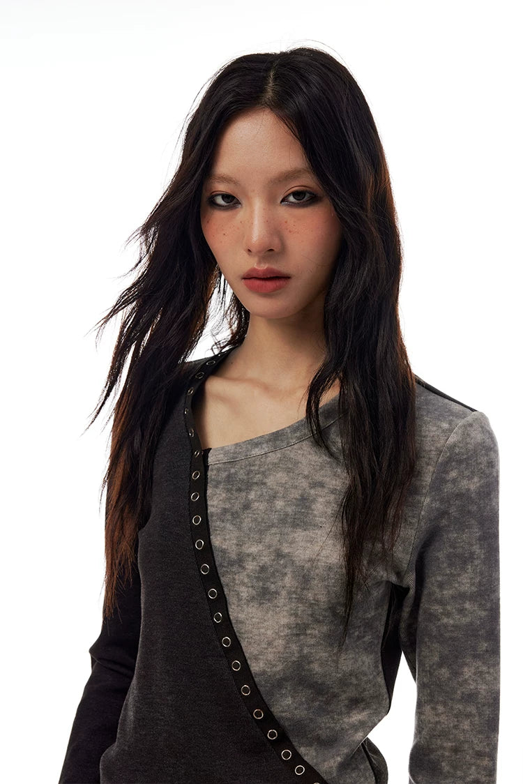 Split Wash Eyelet Long Sleeve Top
