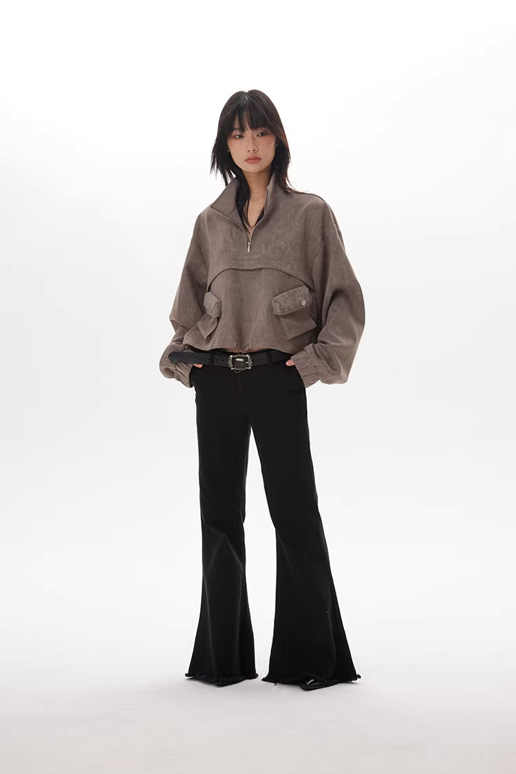 Drawstring Hem Cargo Jacket in Taupe