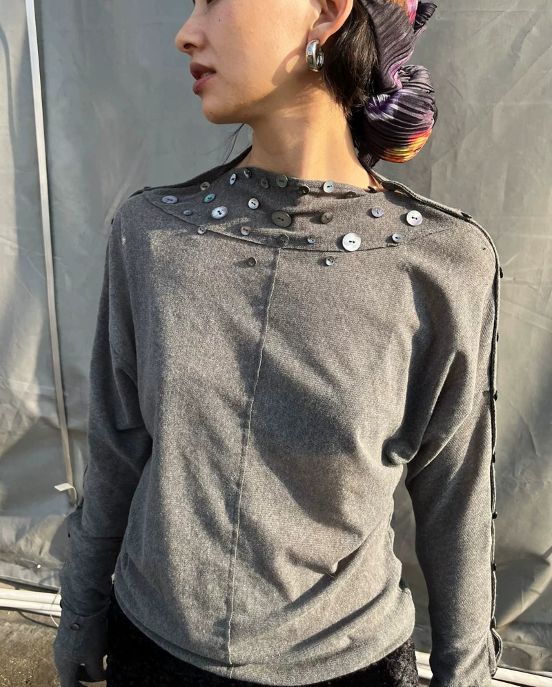 Shell Collar Button Sleeve Jersey Top