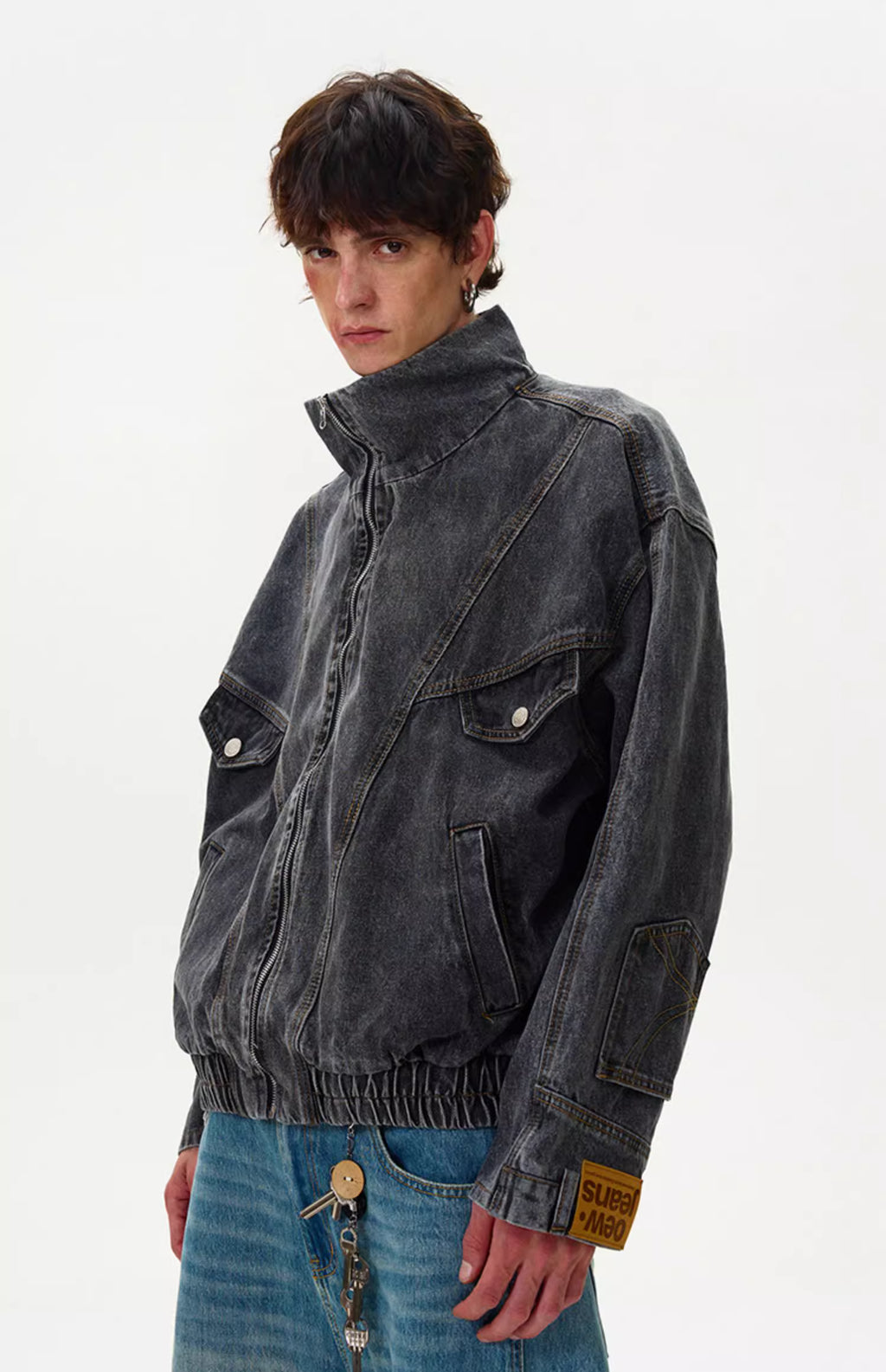 Motorcycle Seam Washed Denim Bomber