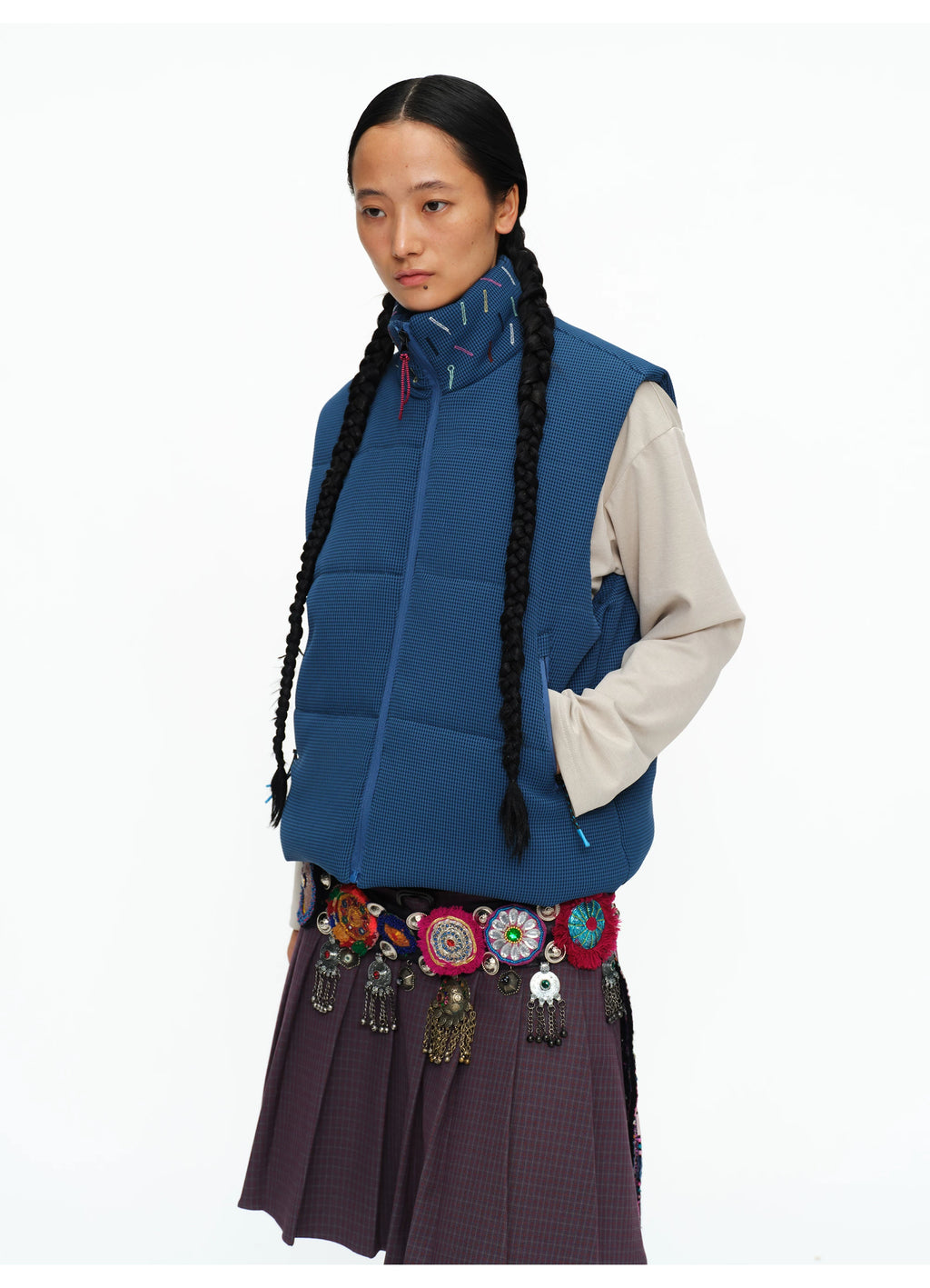 Scatter Stitch Waffle Vest in Prussian Blue