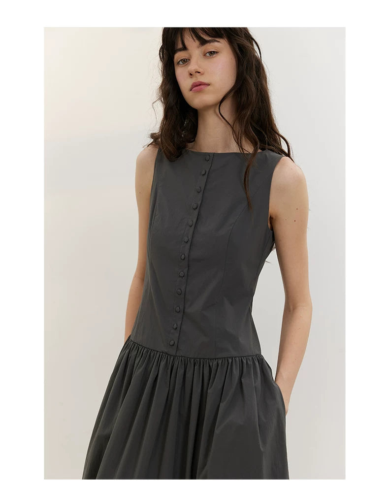 Buttonfront Gathered Maxi Dress