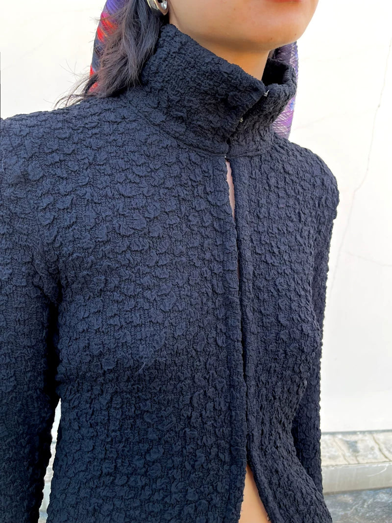 Textured Cut-Out Zip Jacket
