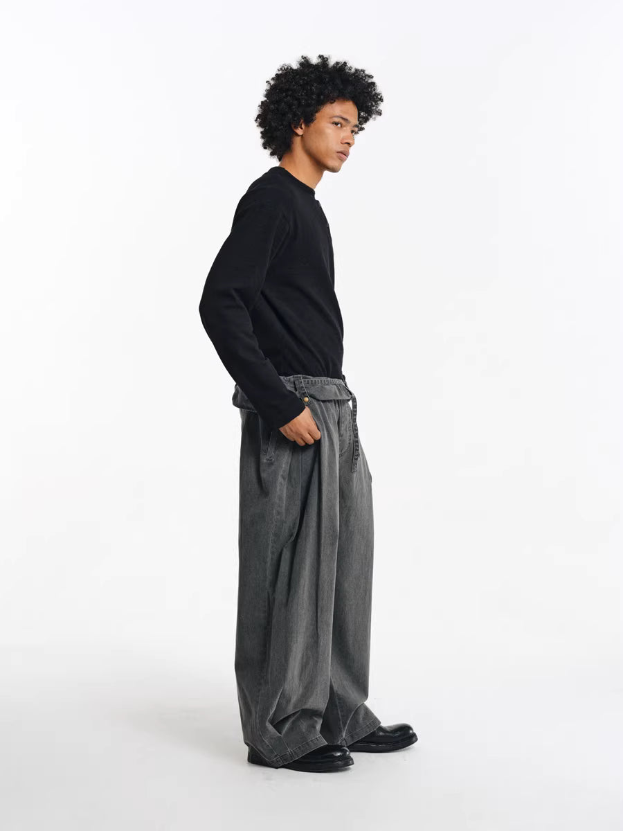 Deconstructed Wide-Leg Charcoal Trousers