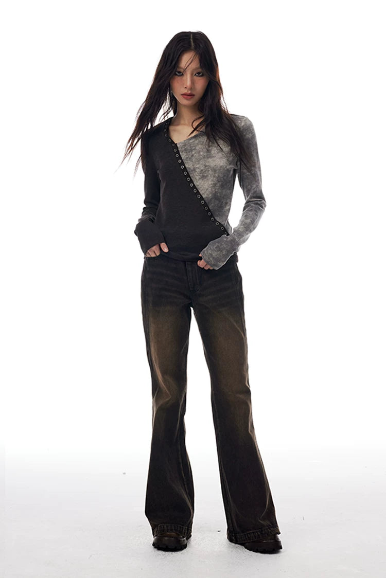 Split Wash Eyelet Long Sleeve Top