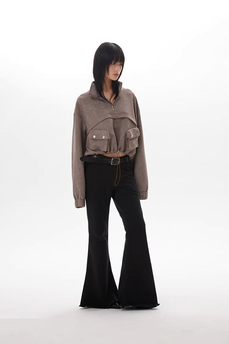 Drawstring Hem Cargo Jacket in Taupe