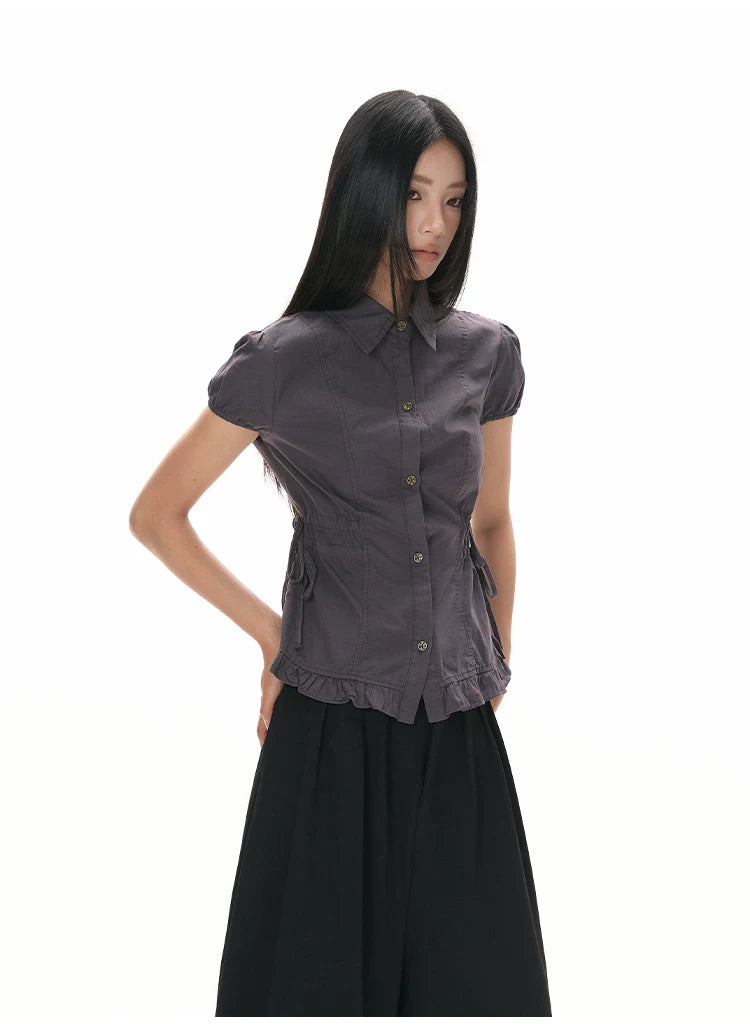 Ruched Waist Frill Hem Shirt