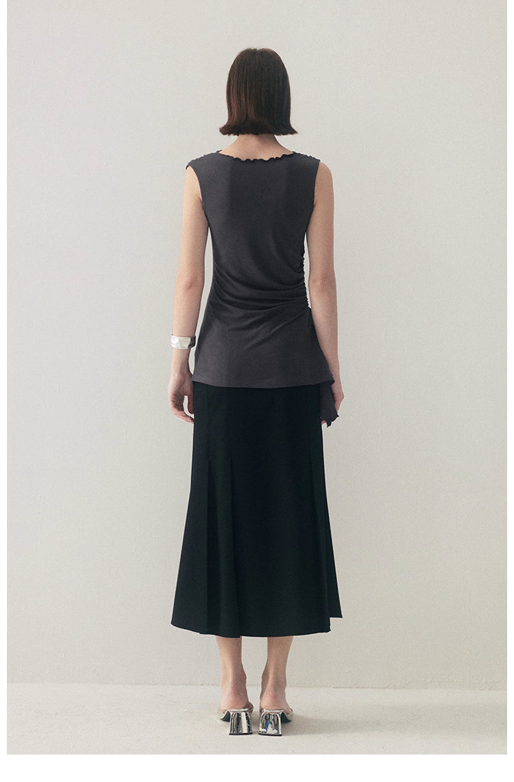 Ruffled Knit Top in Charcoal or Beige