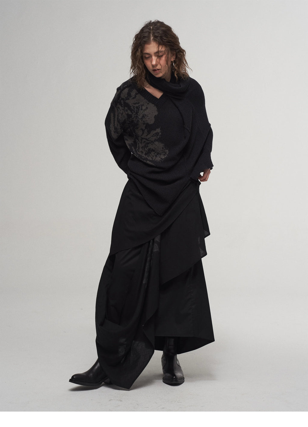 Layered Drape Maxi Skirt