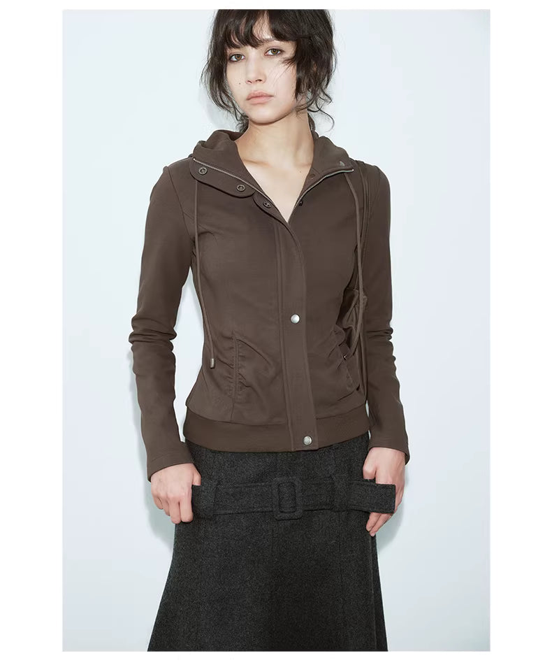 Apex Sculpt Hooded Jacket in Black Ink or Coffee