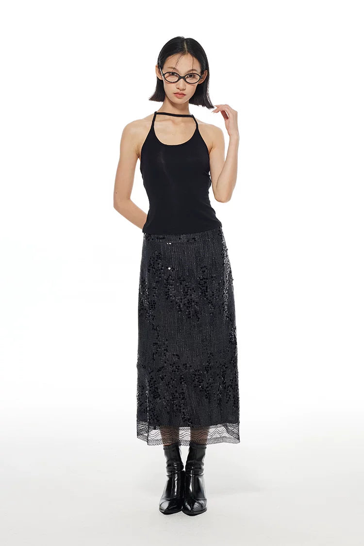 Sequin Lace Midi Skirt