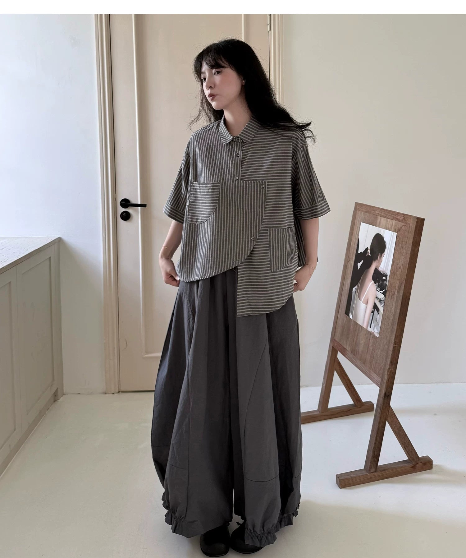 Gathered Balloon Wide-Leg Trousers