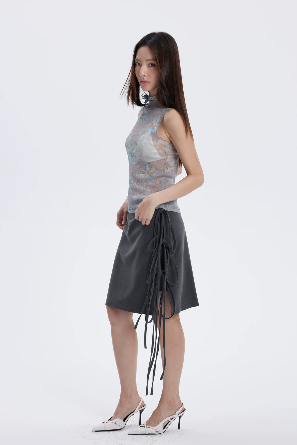 Floral Shimmer Mesh Mock Neck Tank