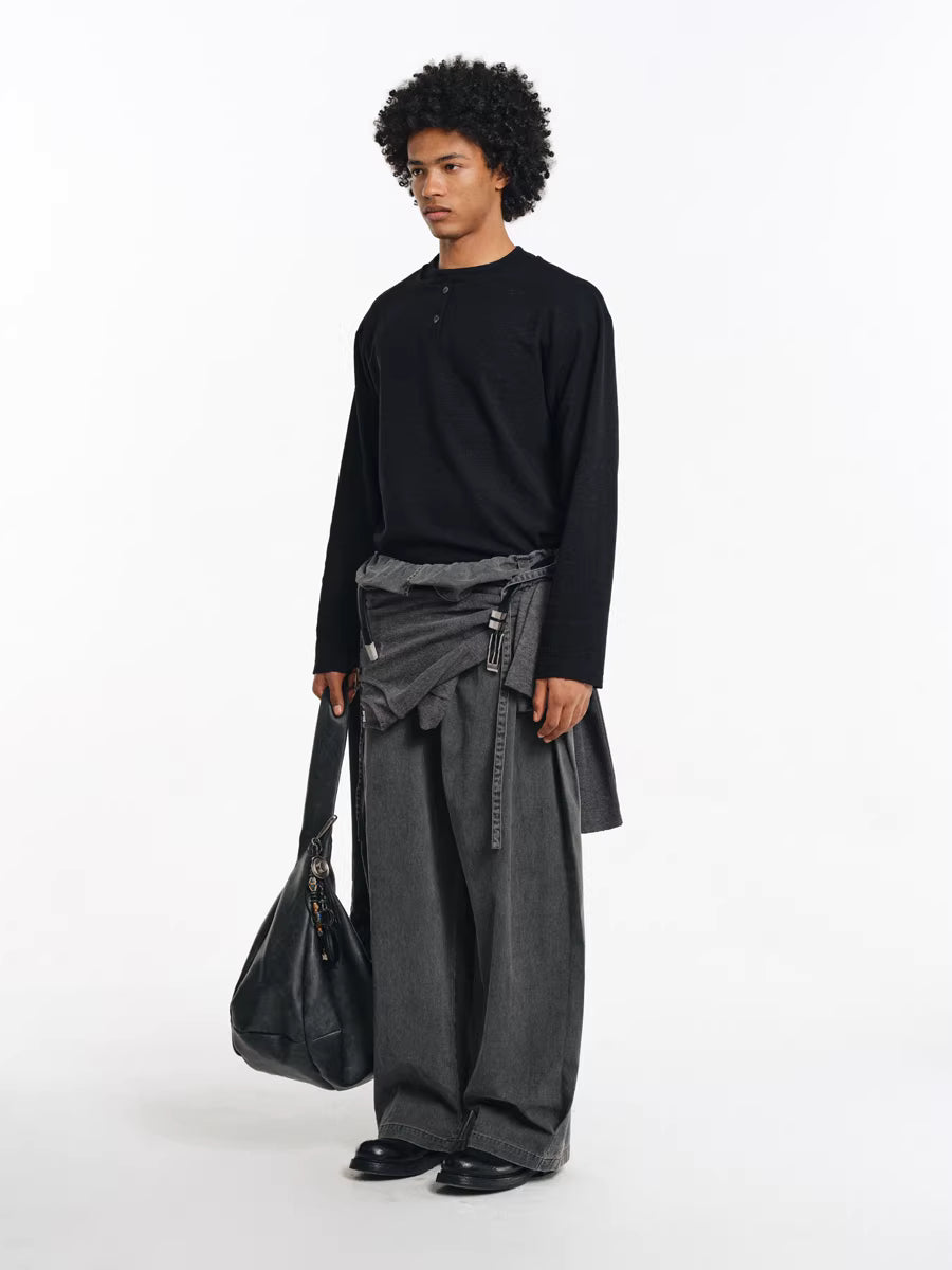 Deconstructed Wide-Leg Charcoal Trousers
