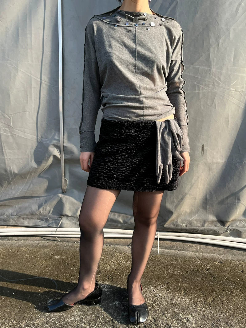 Shell Collar Button Sleeve Jersey Top