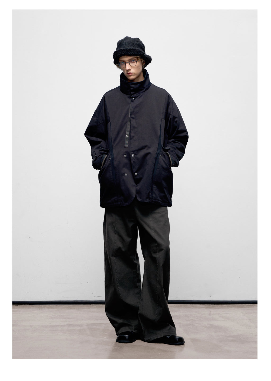 Stand Collar Washed Panel Cleanfit Casual Jacket