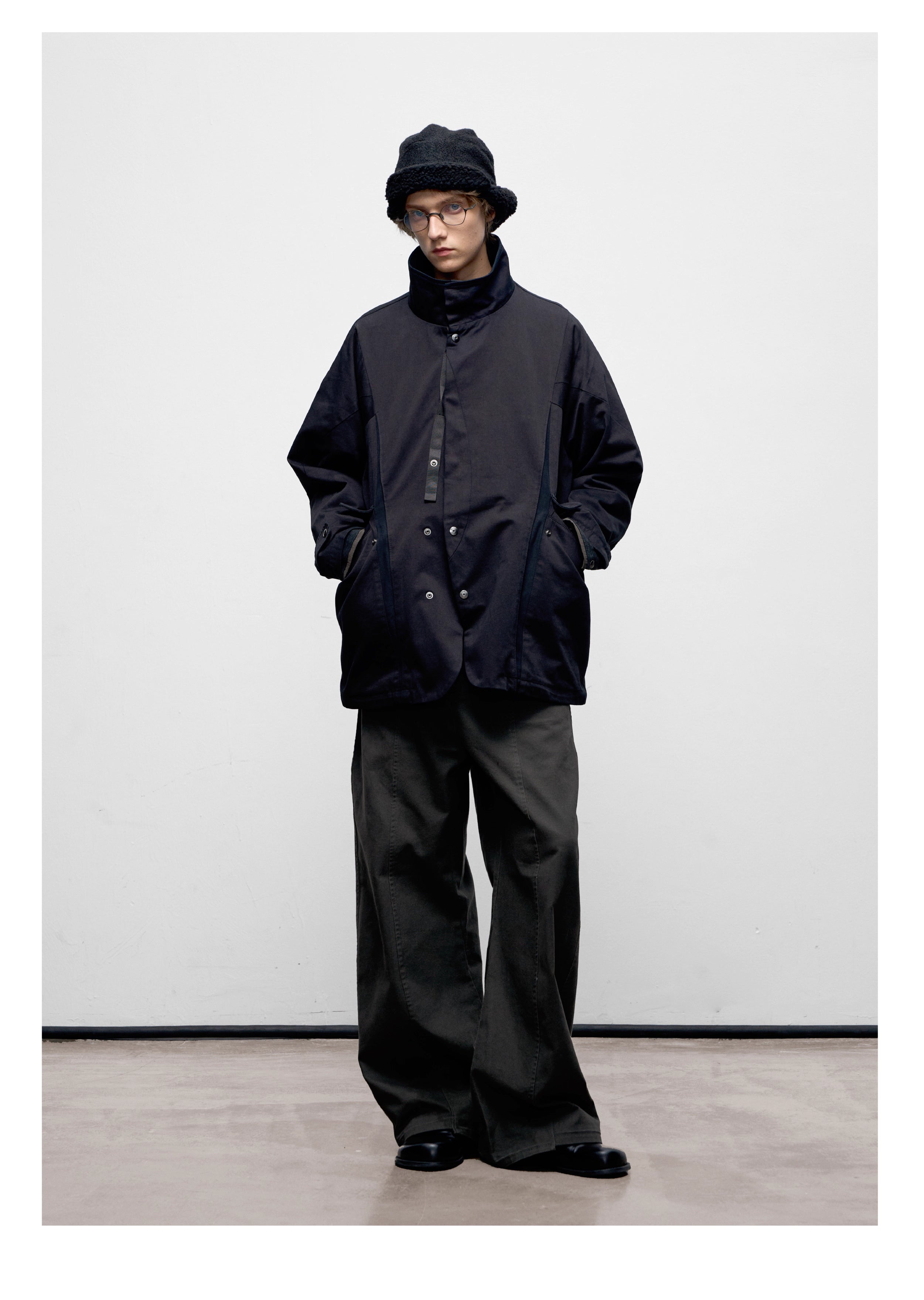 Stand Collar Washed Panel Cleanfit Casual Jacket