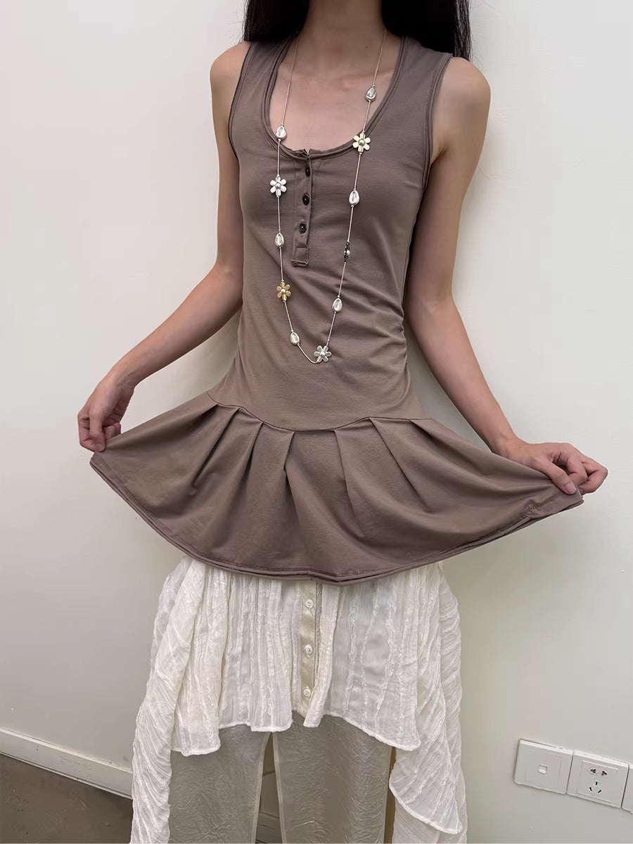 Henley Collar Camisole Mini Skirt Vest