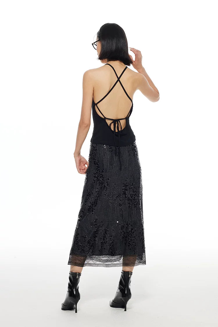 Sequin Lace Midi Skirt