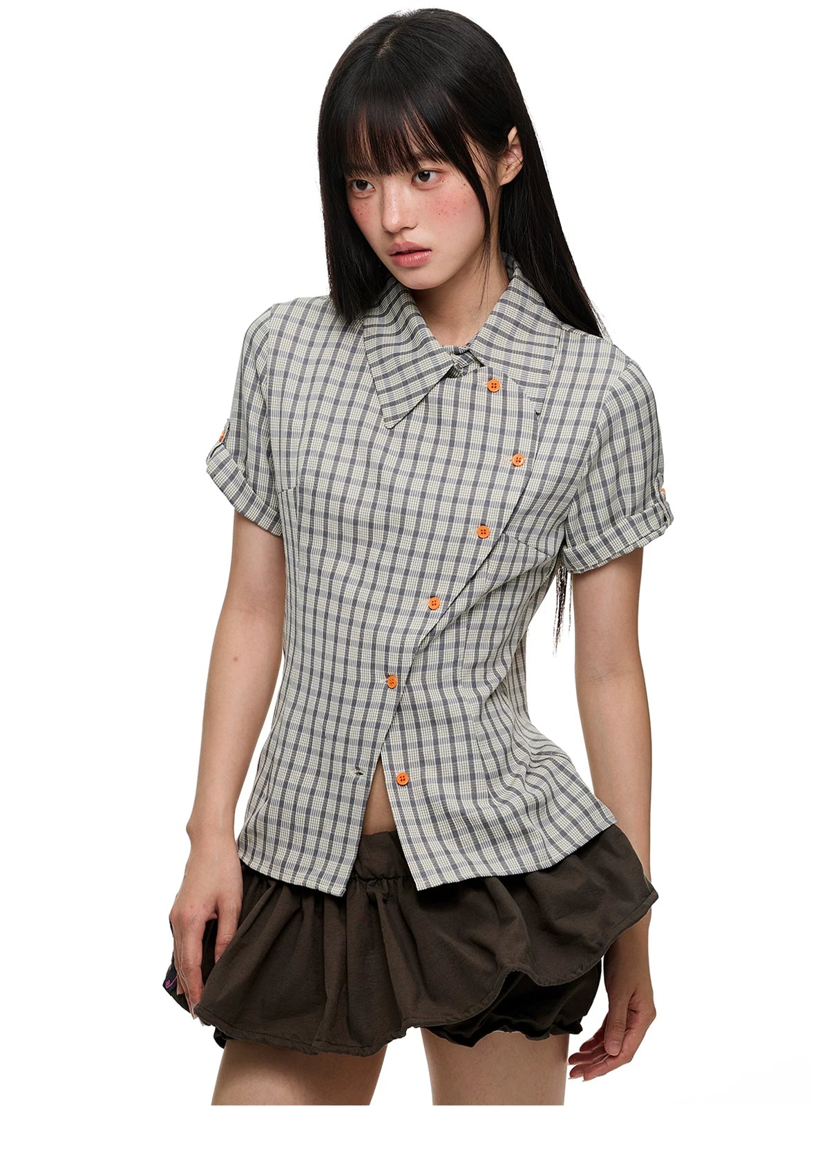 Asymmetric Check Tailored Shirt