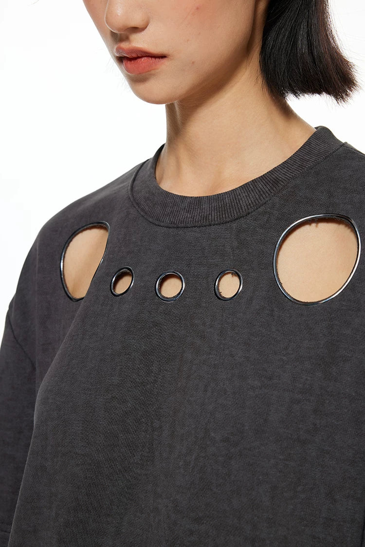Distressed Cut-Out Oversized Sweatshirt