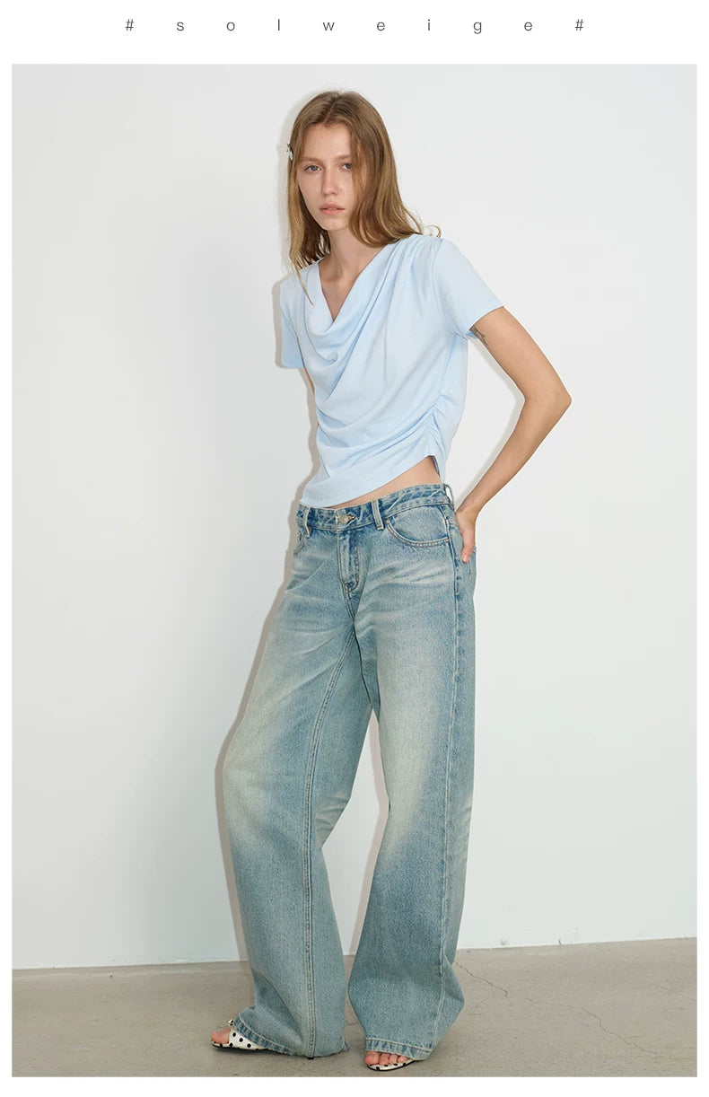 Ruched Cowl Neck Cotton Top