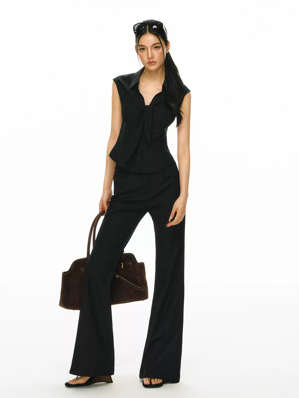 Tailored Sleeveless Tie Blouse