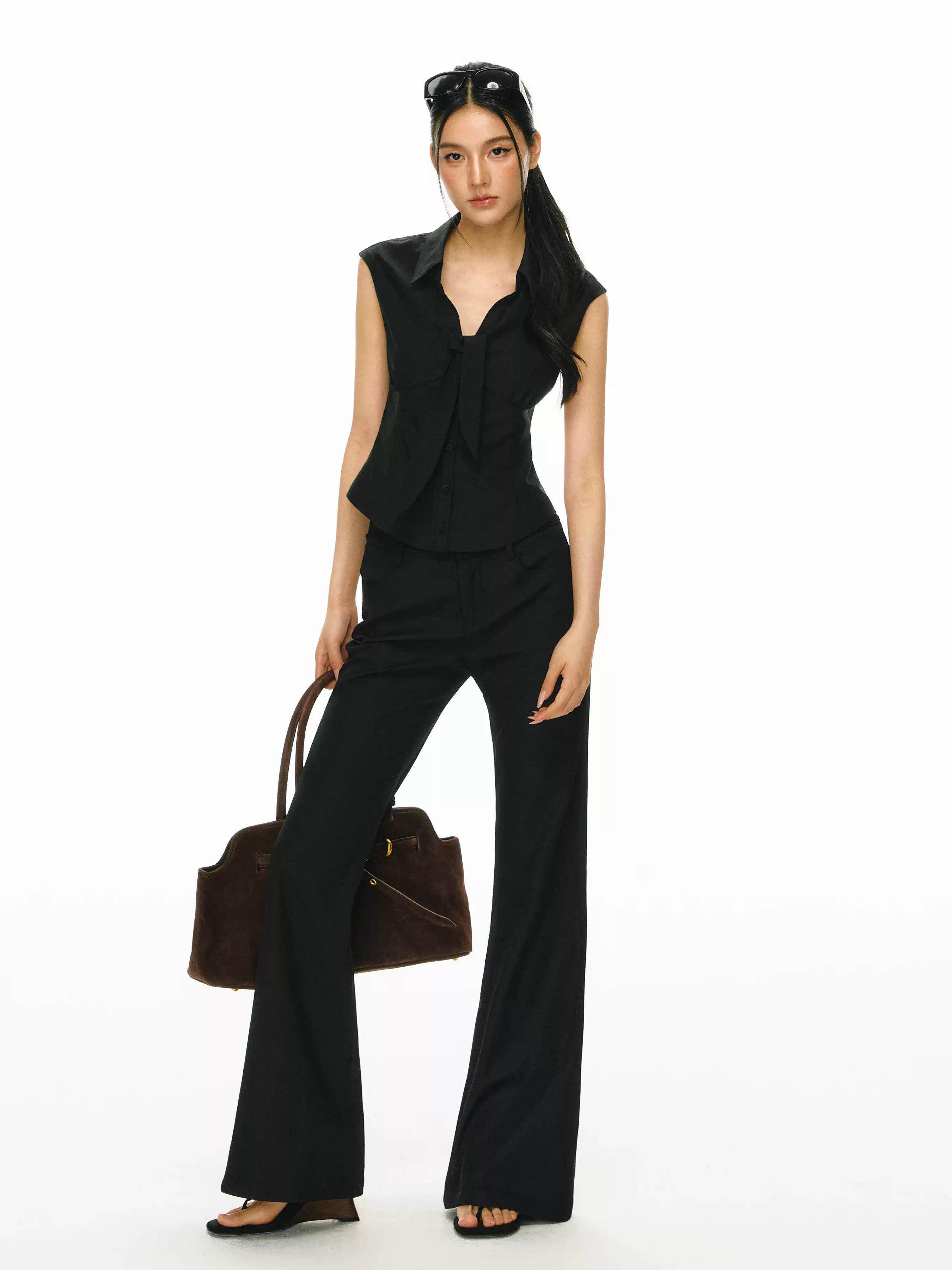 Tailored Sleeveless Tie Blouse