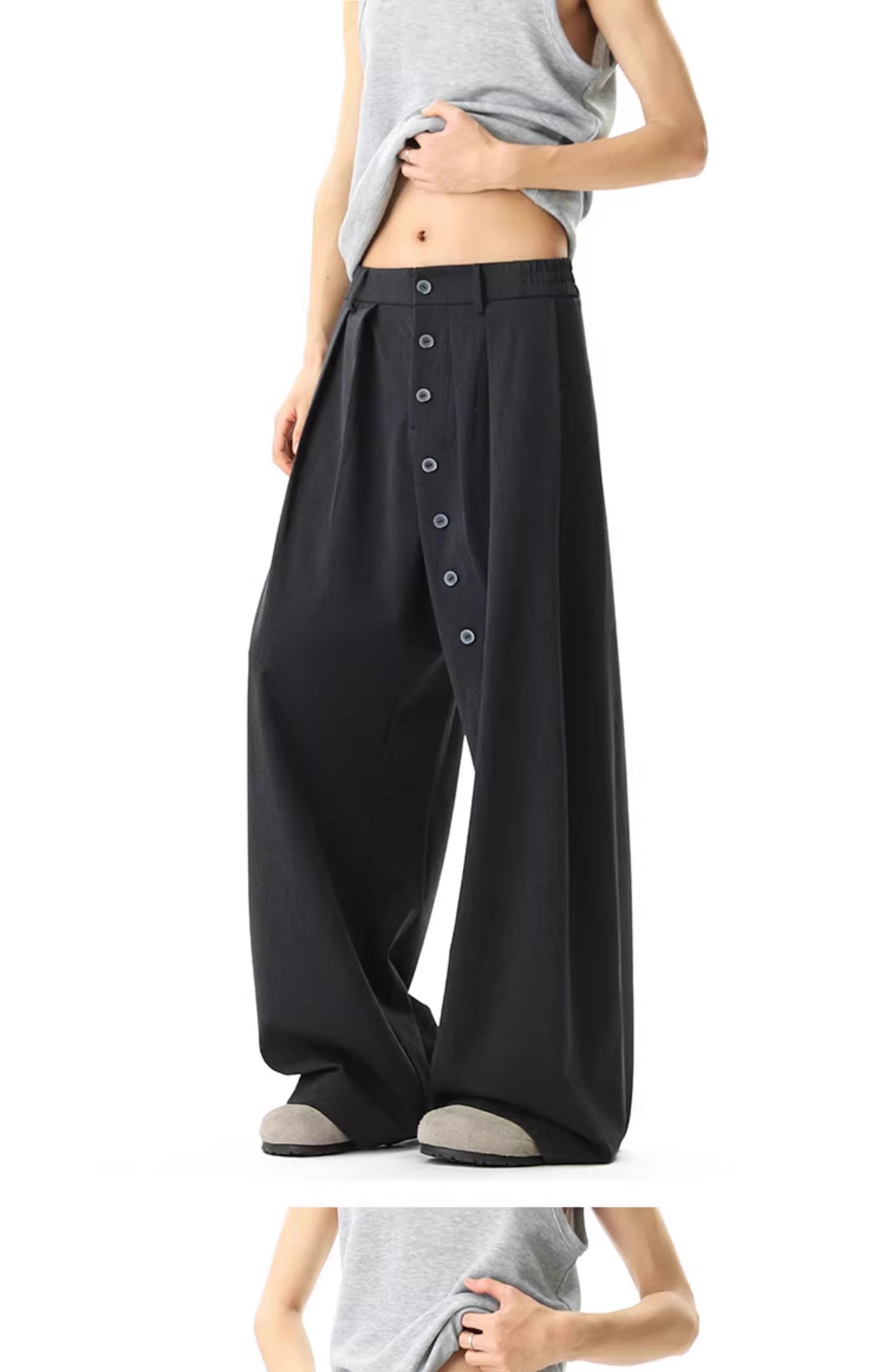 Button Detail Pants in Dark Grey