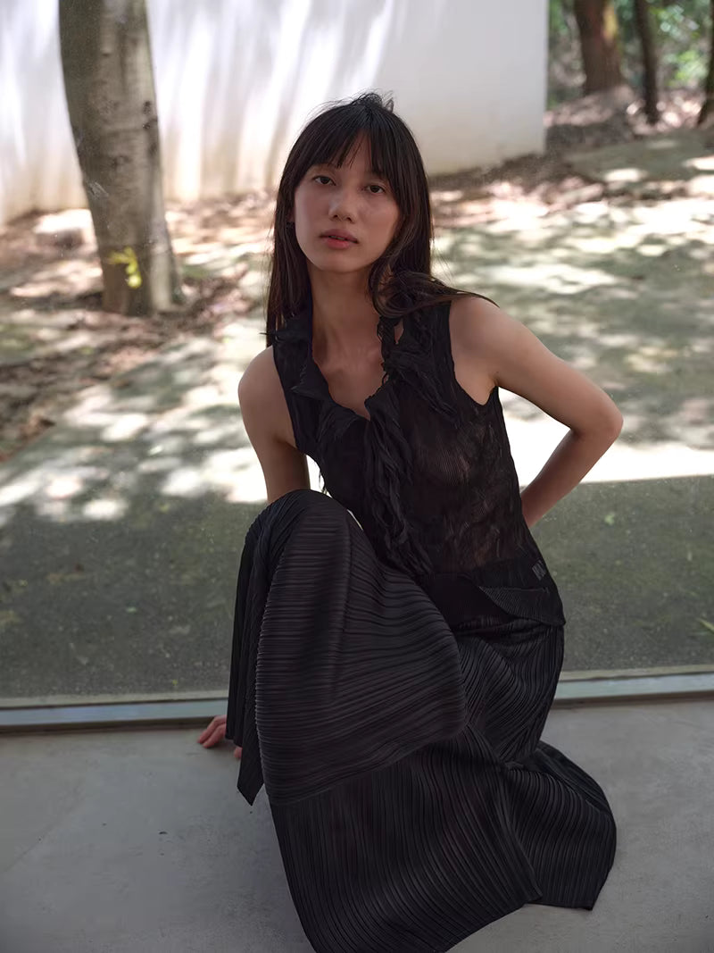 Shadow Pleat Midi Skirt