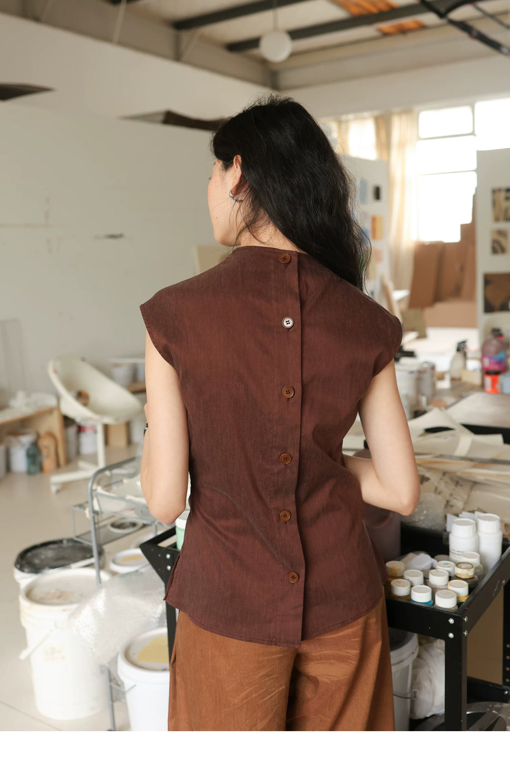 Lyocell Linen Sleeveless Top in Terracotta or Navy
