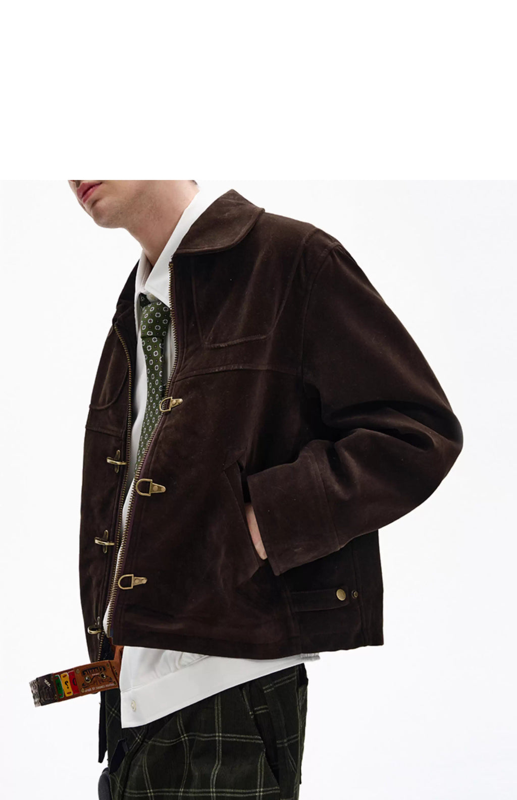 Croc-Clasp Suede Bomber