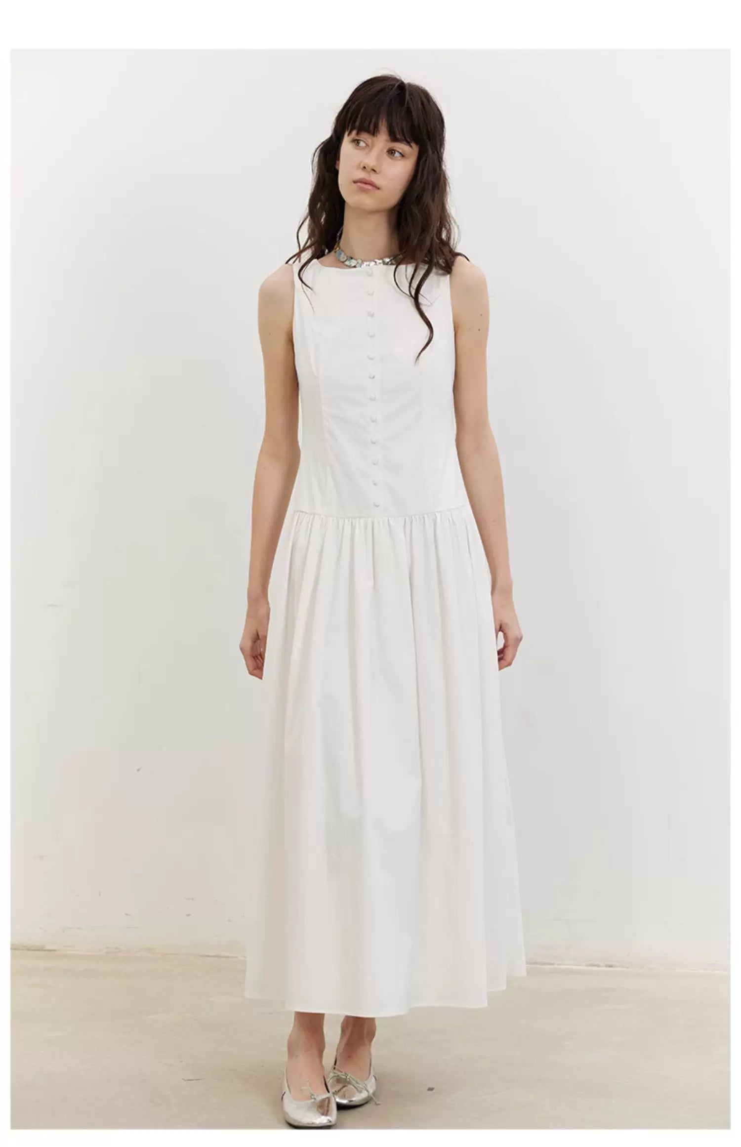 Buttonfront Gathered Maxi Dress