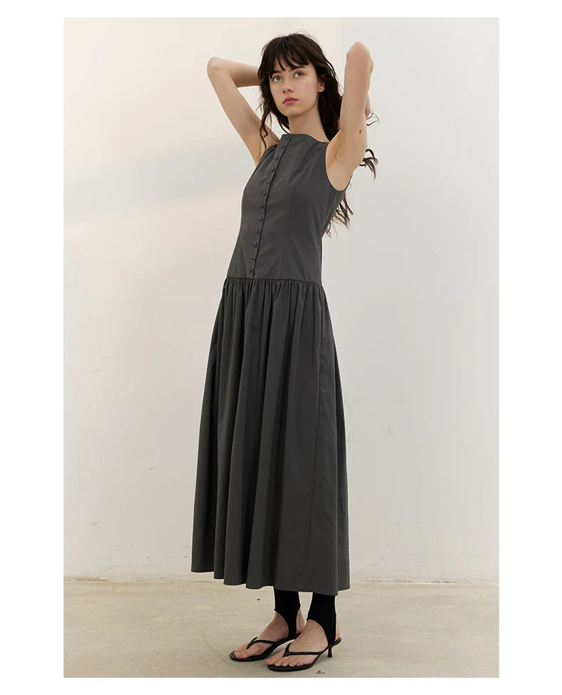 Buttonfront Gathered Maxi Dress