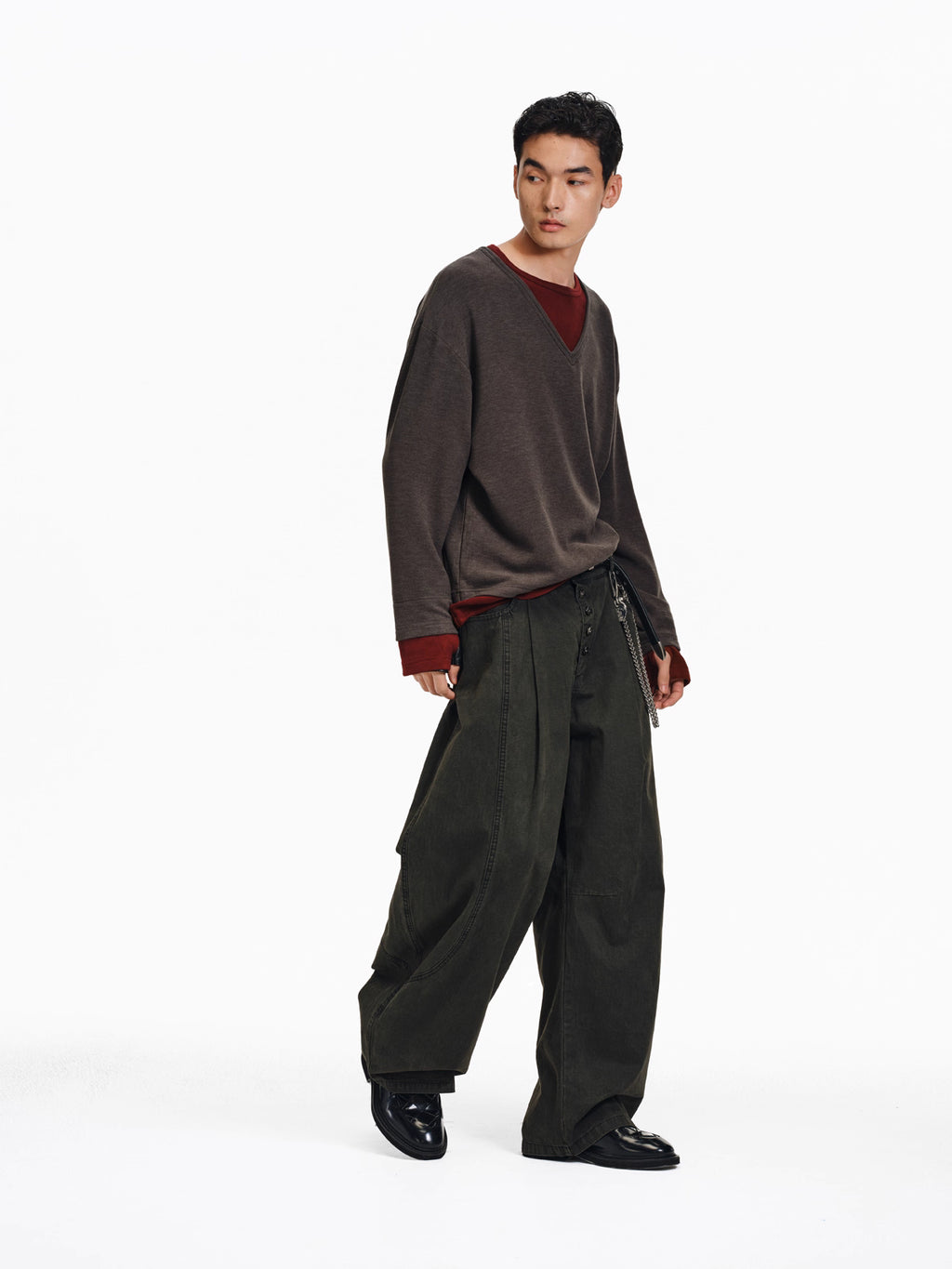 Faded Wide-Leg Pants in Deep Moss