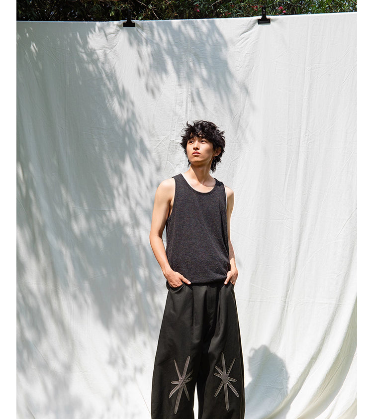 Star Embroidered Curved Blade Pants