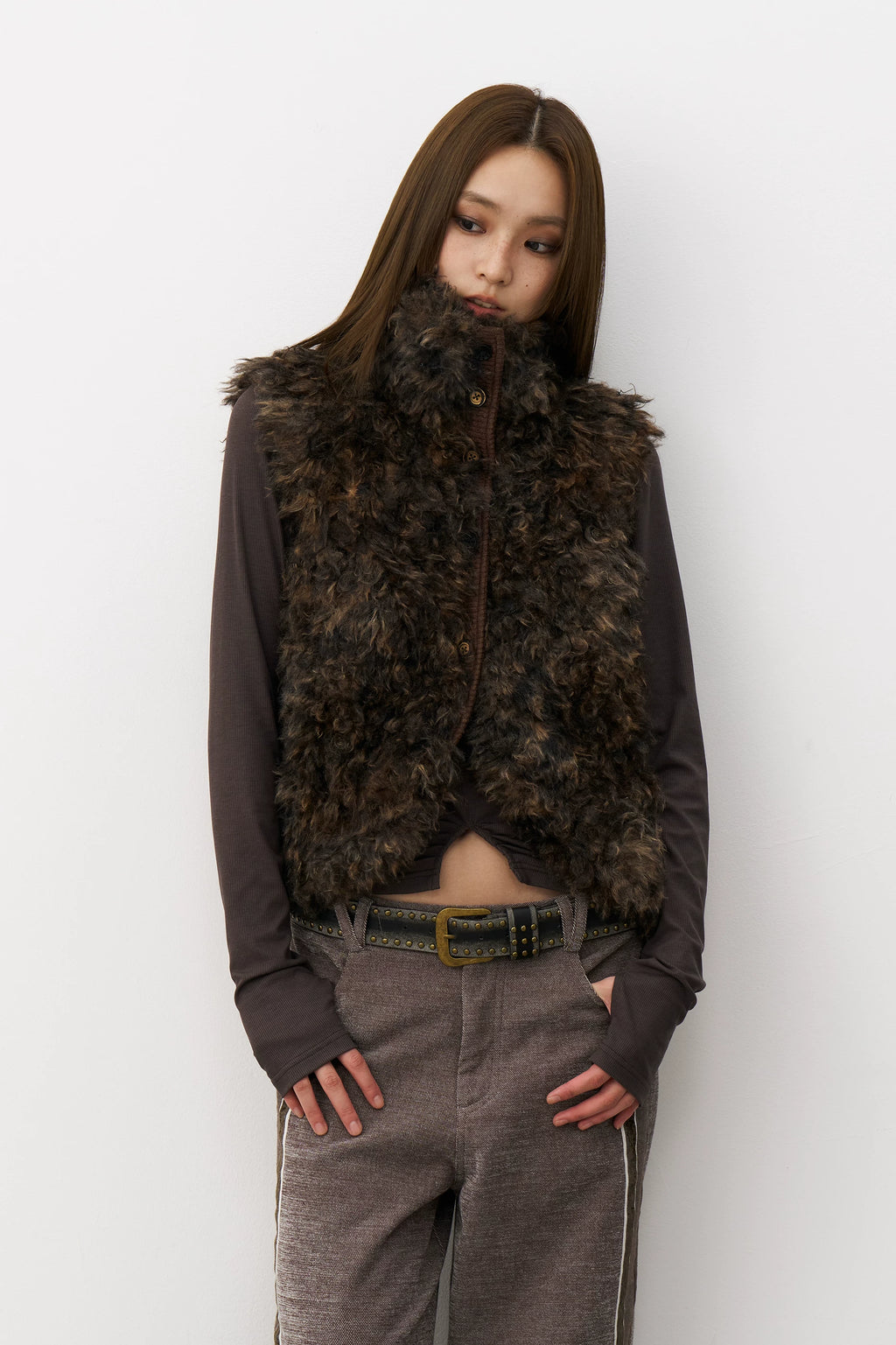 Mottled Faux Fur Vest