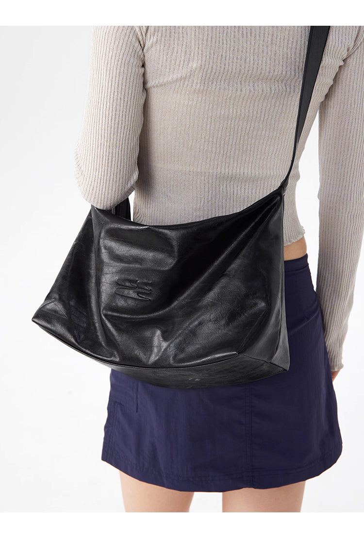 Black Leather Medium Crossbody Bag
