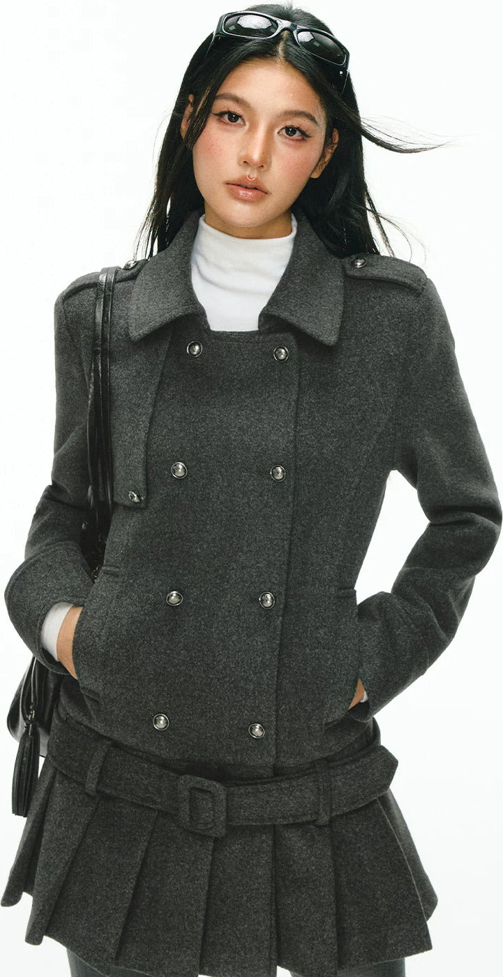 Miranda Double-Breasted Pleat Coat Dress