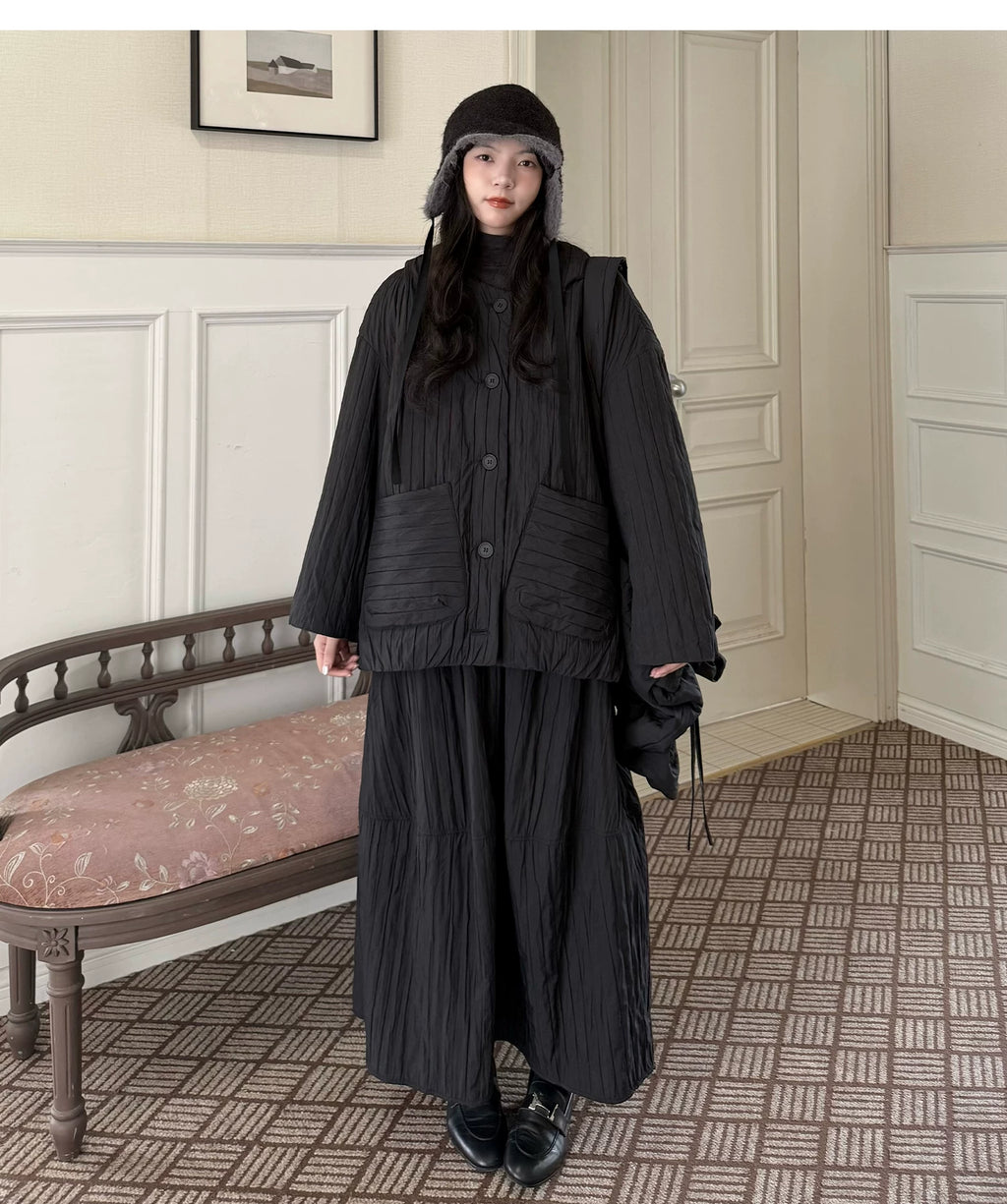 Crinkled Quilted Utility Jacket – Black