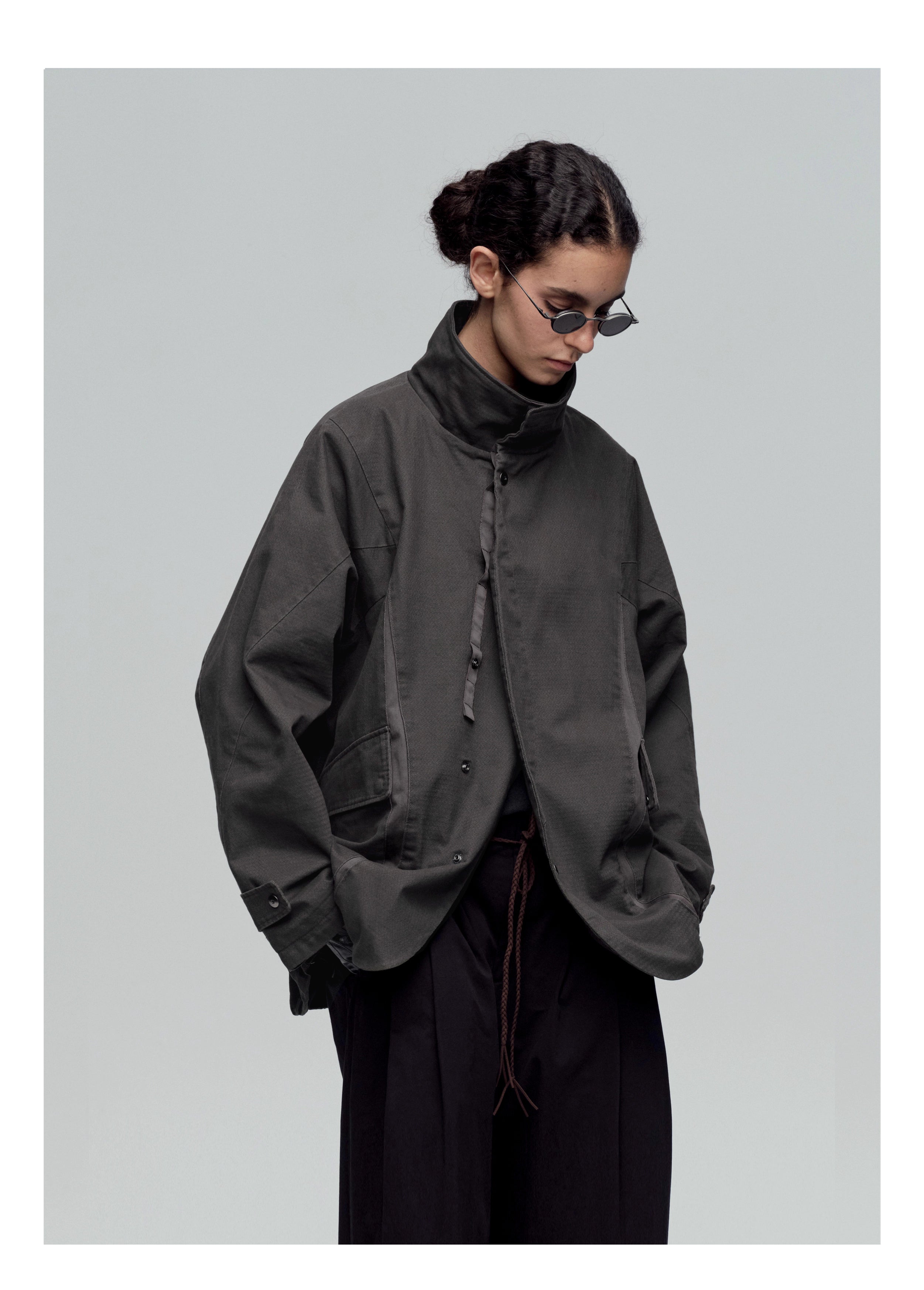 Stand Collar Washed Panel Cleanfit Casual Jacket