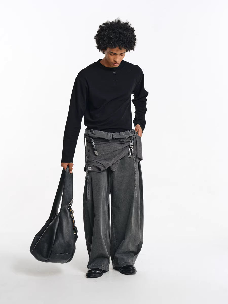 Deconstructed Wide-Leg Charcoal Trousers