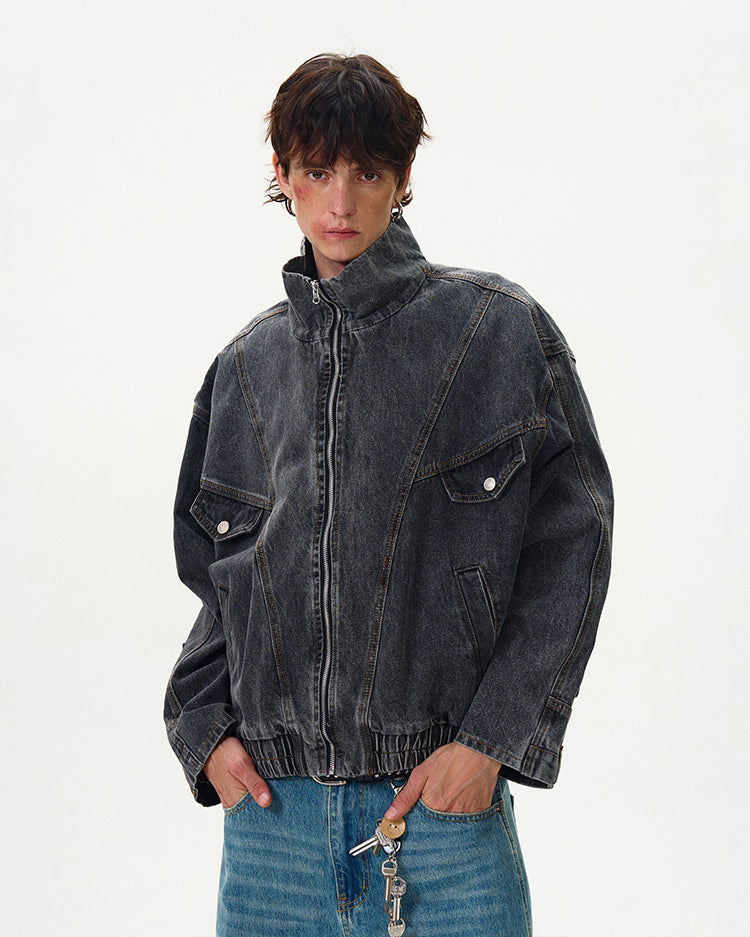 Motorcycle Seam Washed Denim Bomber