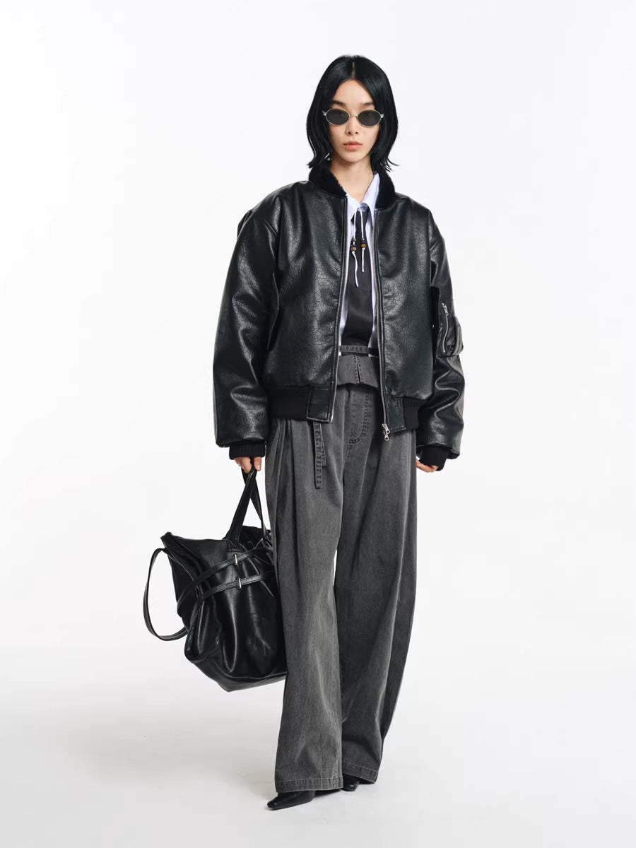 Deconstructed Wide-Leg Charcoal Trousers