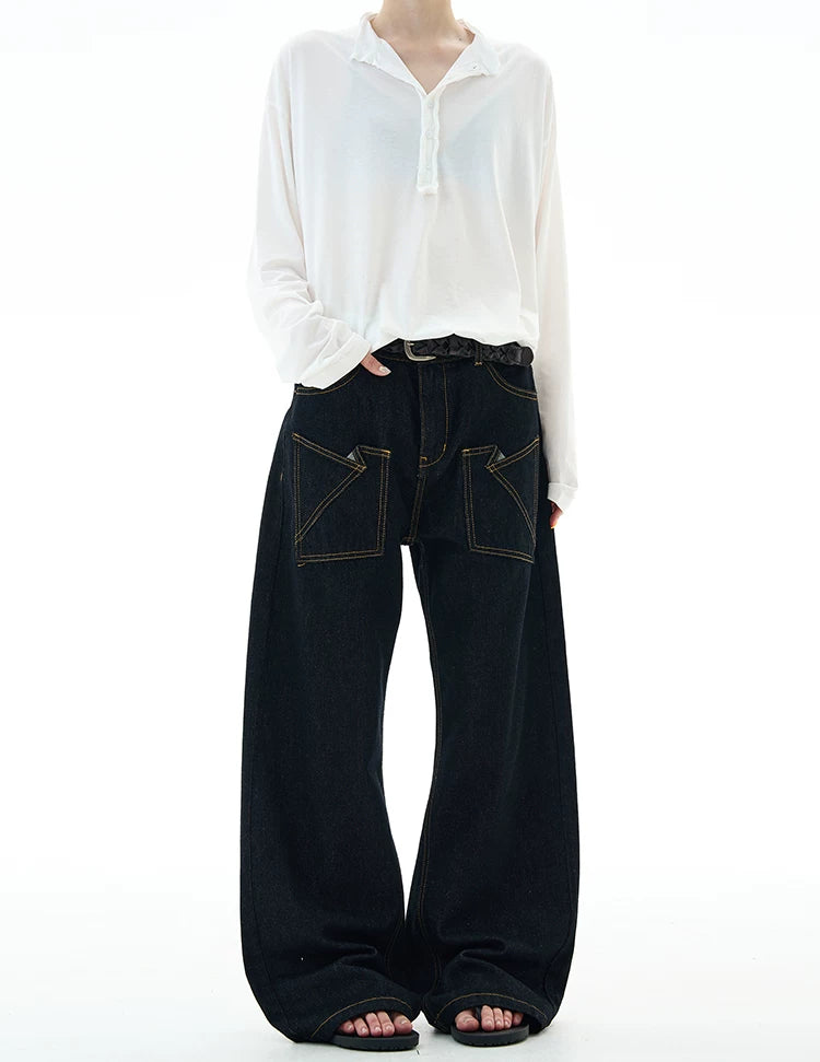 Wide-Leg Contrast Stitch Denim